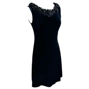 Black Velvet Cocktail Dress Short Beading 4 Petite